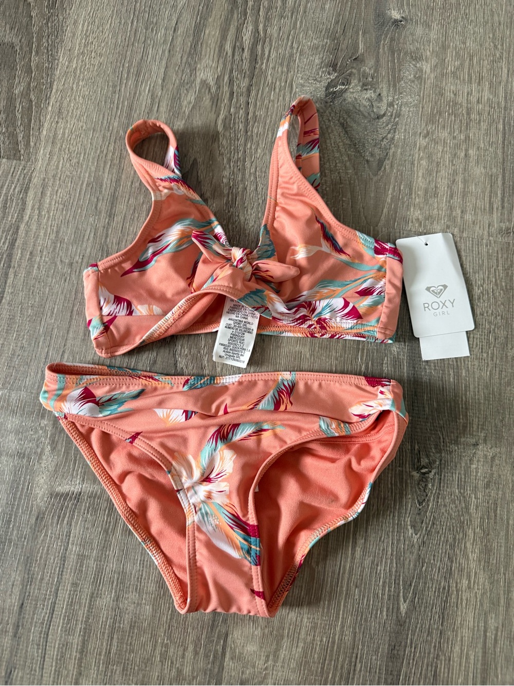 Roxy Coral Floral Tie-Front Girls Bikini Set